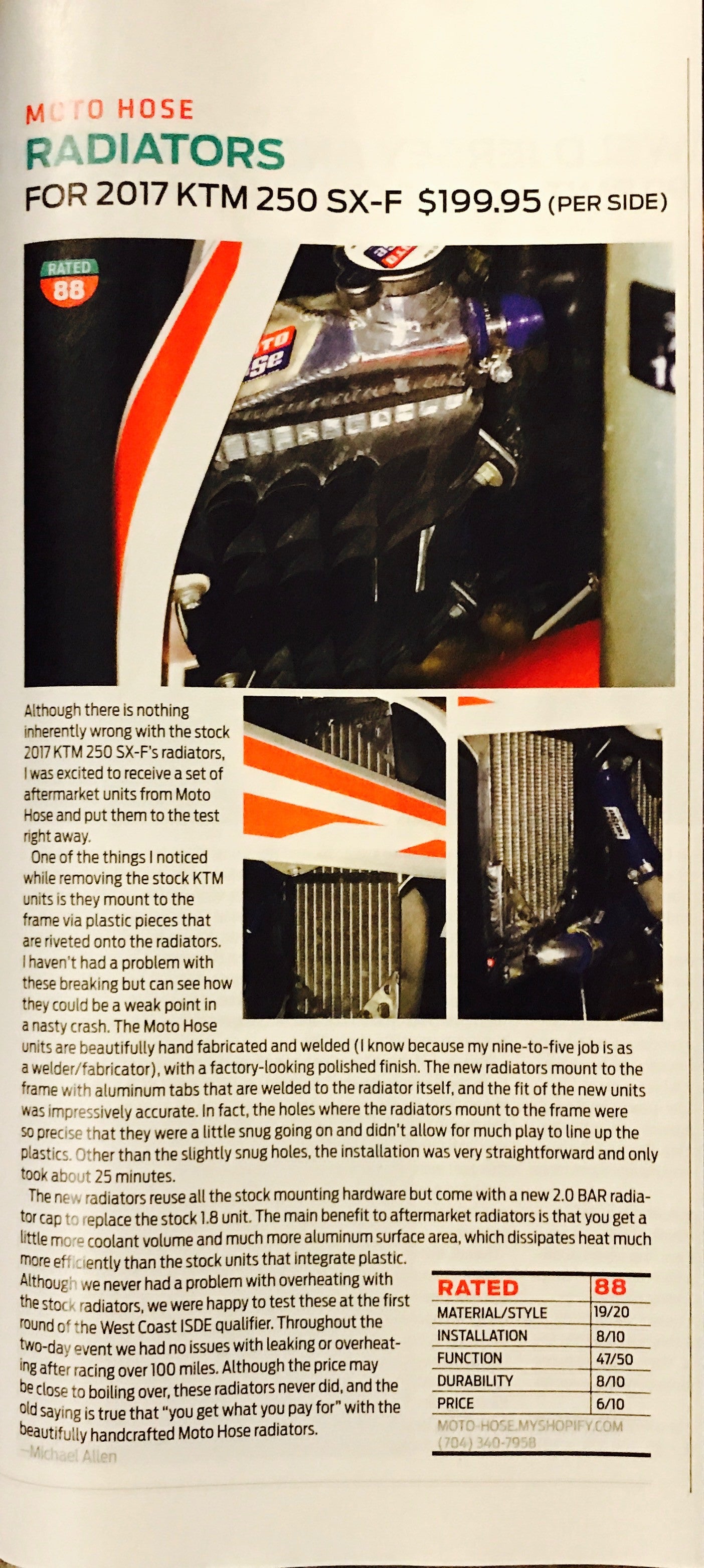 Dirt Rider Magazine test Moto Hose Radiators